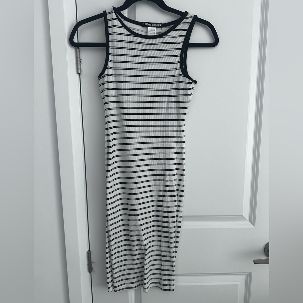 Elegant Black and White Striped Midi Dress